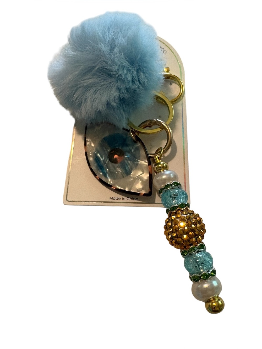 Evil Eye Bag Charm Keychain with Pom Pom and Beaded Accent, Pick 1